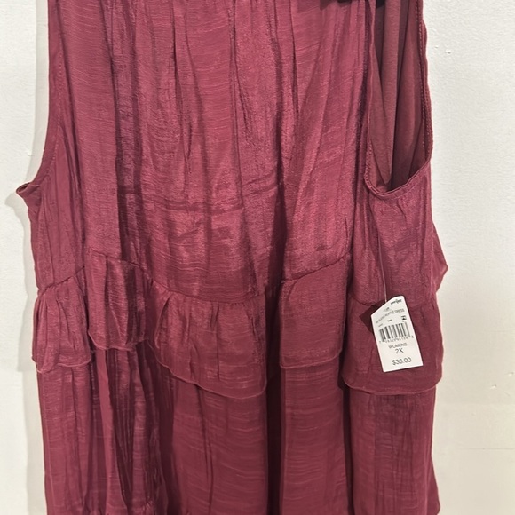 NWT GRACE + KARMA burgundy Ruffled Tiered Dress Size 2X boho midi - Picture 3 of 9